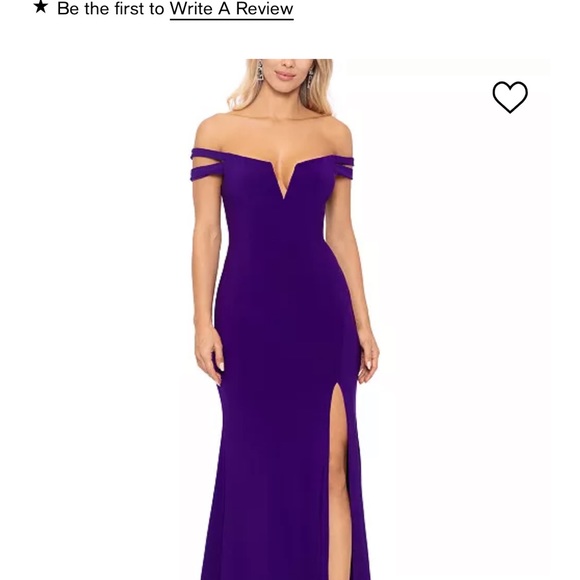 Green off the shoulder evening dress. - Picture 2 of 2